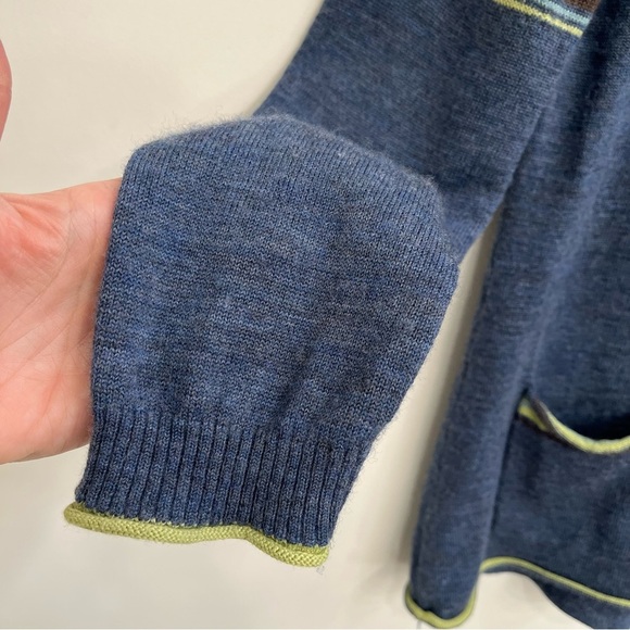 Vintage Y2K Title Nine 100% Washable Wool Cardigan Sweater Blue Horse Print L - Picture 7 of 9